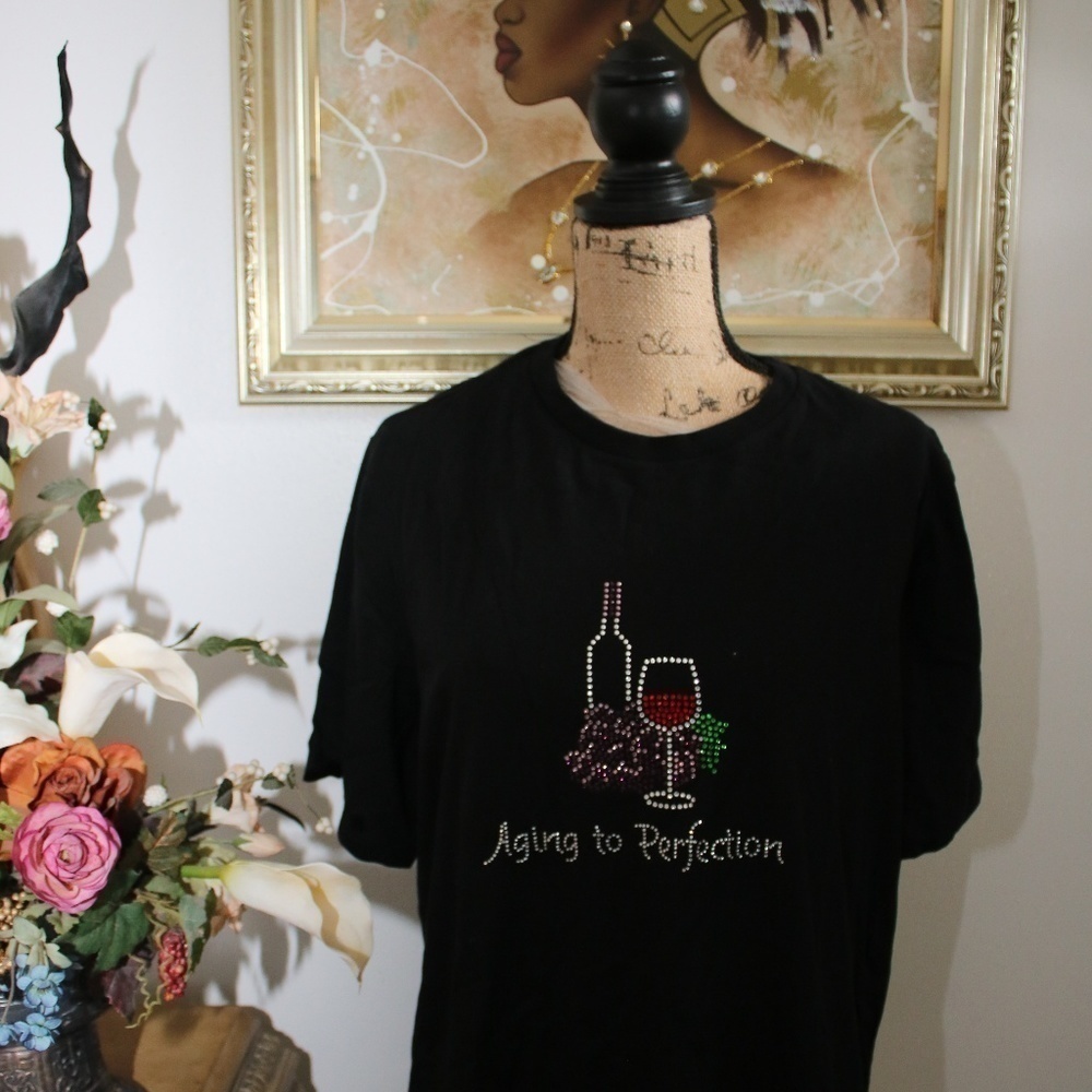 𝅺AGING to Perfection Rhinestone  T-Shirt